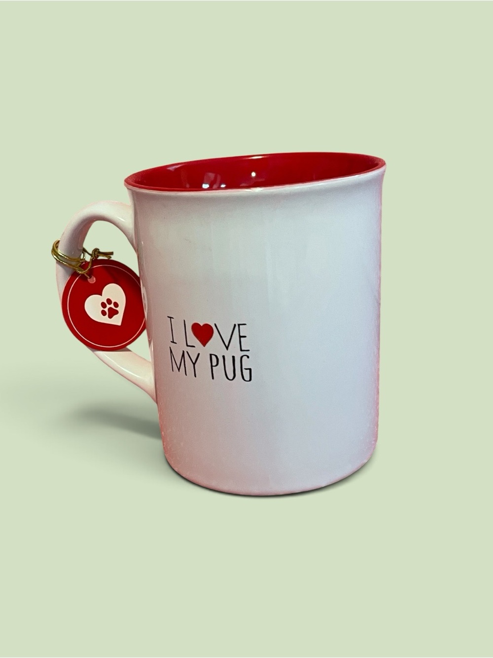 I Love My Pug Fringe Studio White Mug with Red Interior